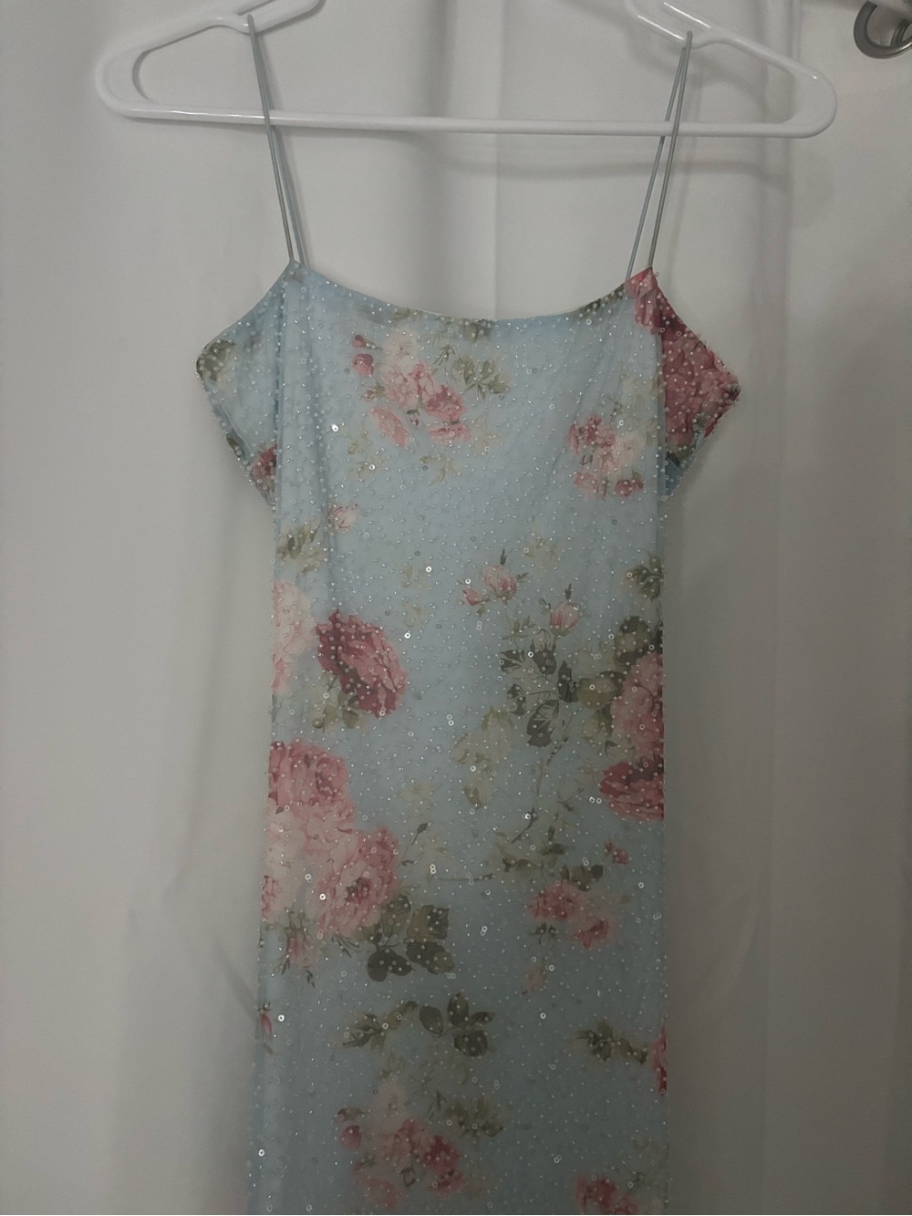 Windsor Light Blue Floral Sequin Mini Dress